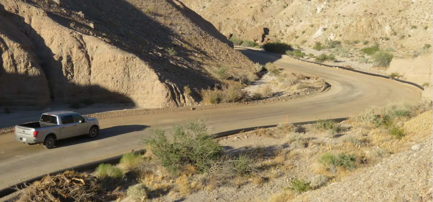 Completed mountain road with truck
